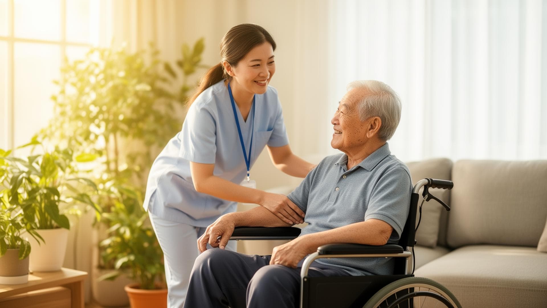 Compassionate caregiver with patient